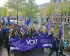 Volt parade in Amsterdam with flag